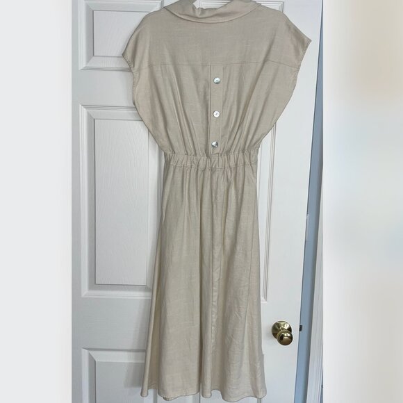 Melloday Linen Blend Dress - Cream - Size Small - Picture 4 of 9